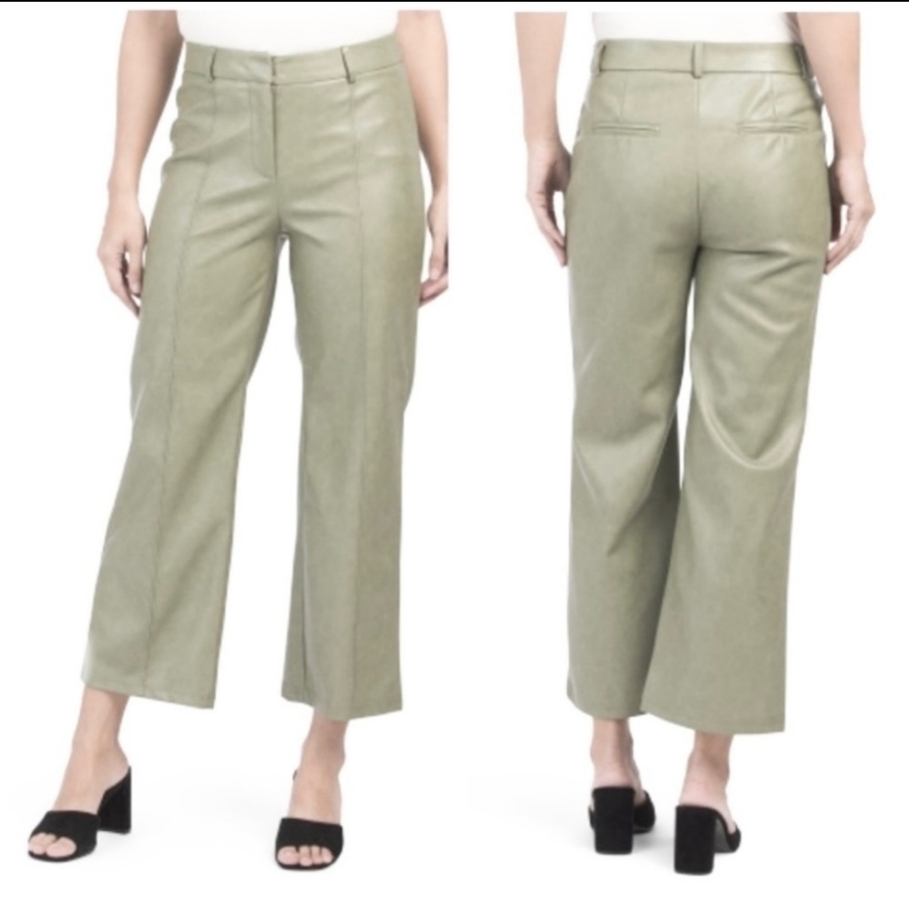 New 7 for all mankind green cropped faux leather pants